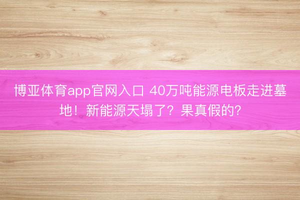 博亚体育app官网入口 40万吨能源电板走进墓地！新能源天塌了？果真假的？