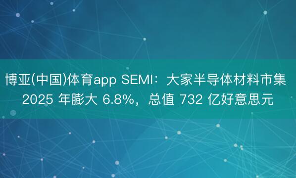 博亚(中国)体育app SEMI:大家半导体材料市集 2025 年膨大 6.8%,总值 732 亿好意思元