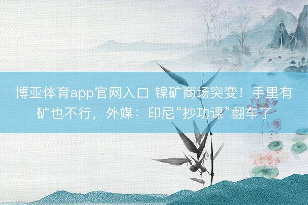 博亚体育app官网入口 镍矿商场突变!手里有矿也不行,外媒:印尼“抄功课”翻车了