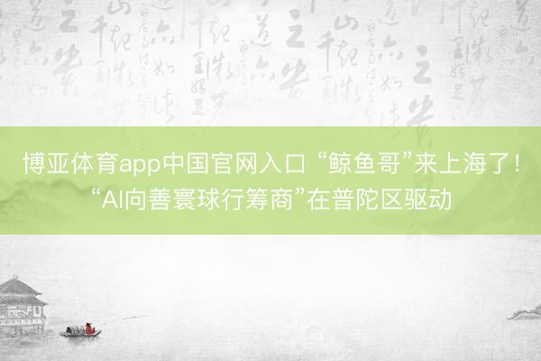 博亚体育app中国官网入口 “鲸鱼哥”来上海了！“AI向善寰球行筹商”在普陀区驱动